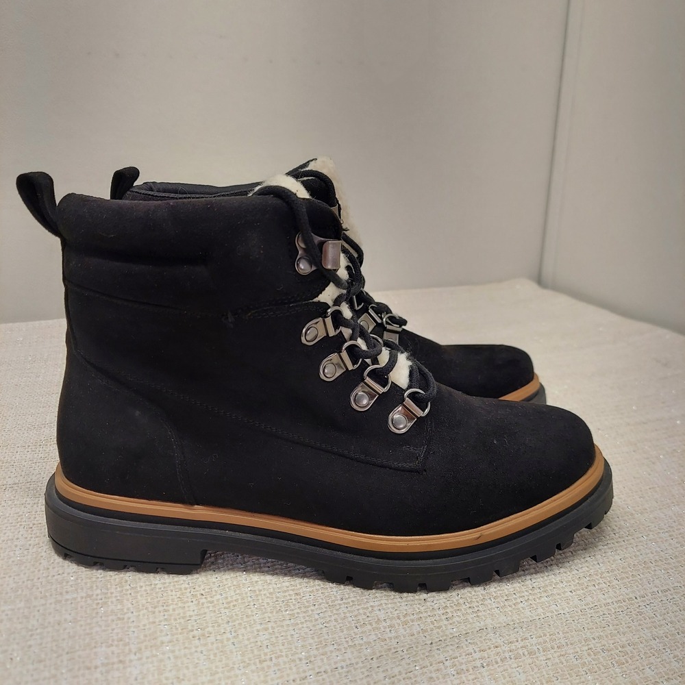 Torrid Black Faux Suede Faux Shearling Lace Up‎ Combat Hiker Boots 9W 13823495